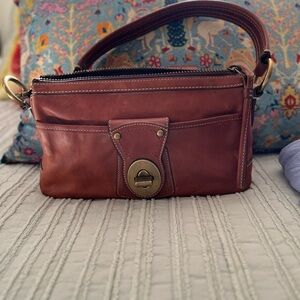 Coach Brown Leather Shoulder Bag with Gold Accents